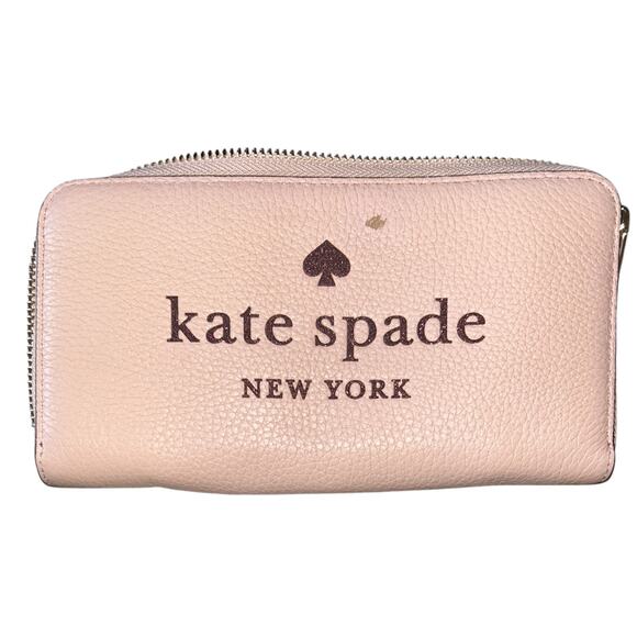 Kate Spade Logo Glitter On Large Continental Rose Full-Zip Leather Wallet189 - Picture 1 of 11